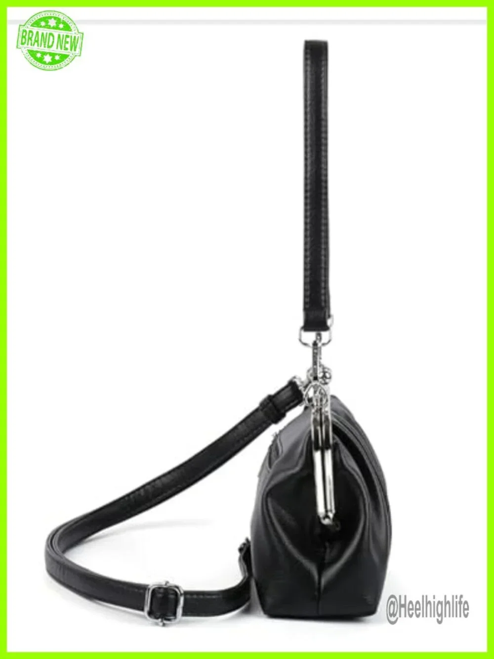 Slouchy PU Leather Kiss Lock Hobo Crossbody Bag Handbag Tote Purse